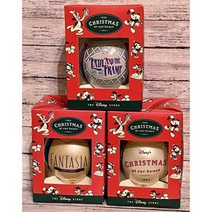 Christmas at Our House Set of 3 Ornaments Pooh Lady and the Tramp Fantasia 1995